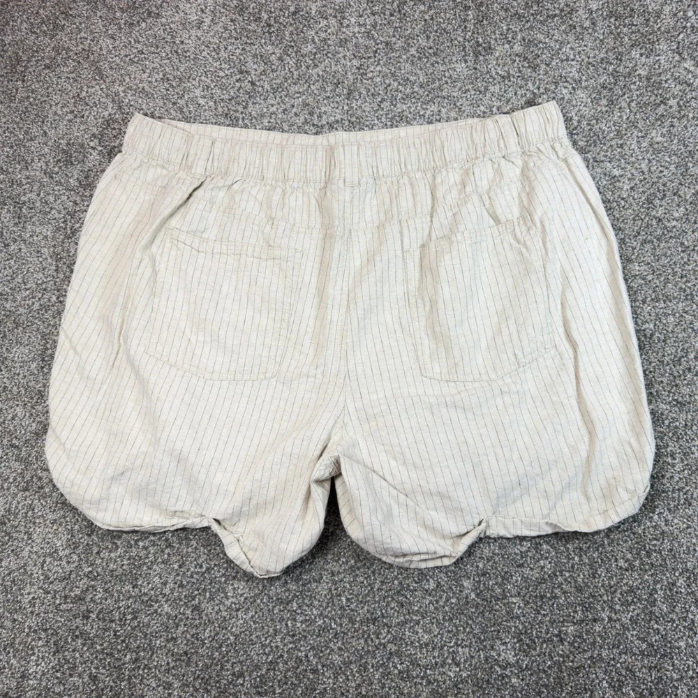 Lane Bryant‎ Pinstripe Linen Blend Shorts Beige Plus Size 22/24 Drawstring Waist